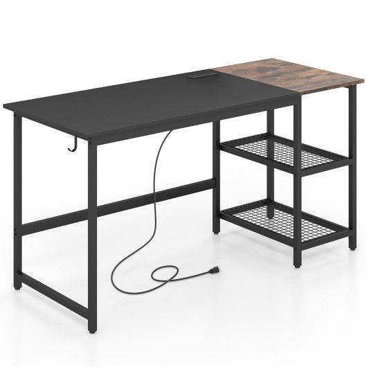 59 Inch Home Office Computer Desk with Removable Storage Shelves-Black at Set Shop and Smile