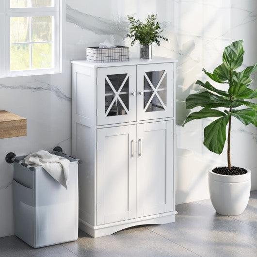 4 Doors Freeestanding Bathroom Floor Cabinet with Adjustable Shelves-White at Set Shop and Smile
