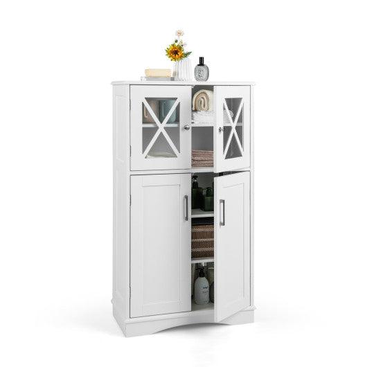 4 Doors Freeestanding Bathroom Floor Cabinet with Adjustable Shelves-White at Set Shop and Smile