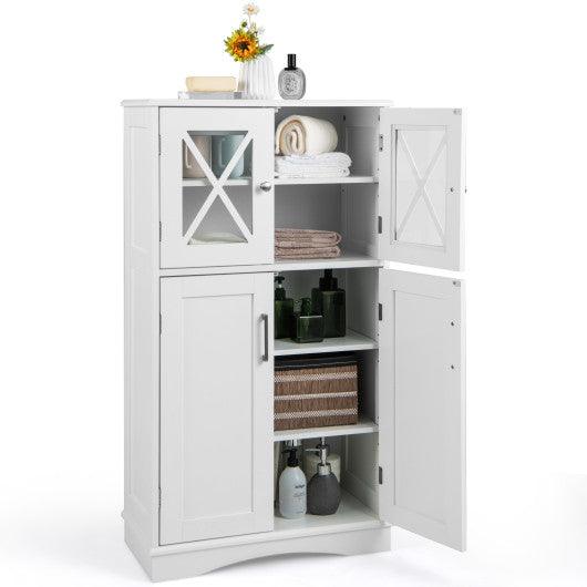 4 Doors Freeestanding Bathroom Floor Cabinet with Adjustable Shelves-White at Set Shop and Smile