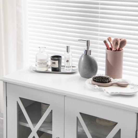 4 Doors Freeestanding Bathroom Floor Cabinet with Adjustable Shelves-White at Set Shop and Smile