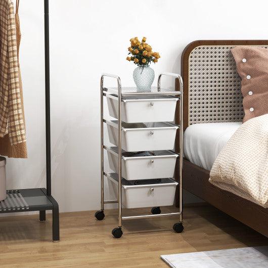 4-Drawer Cart Storage Bin Organizer Rolling with Plastic Drawers-White at Set Shop and Smile
