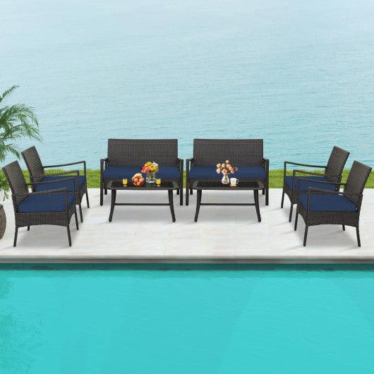 4 Pieces Outdoor Rattan Conversation Set with Tempered Glass Coffee Table-Navy at Set Shop and Smile