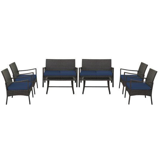 4 Pieces Outdoor Rattan Conversation Set with Tempered Glass Coffee Table-Navy at Set Shop and Smile