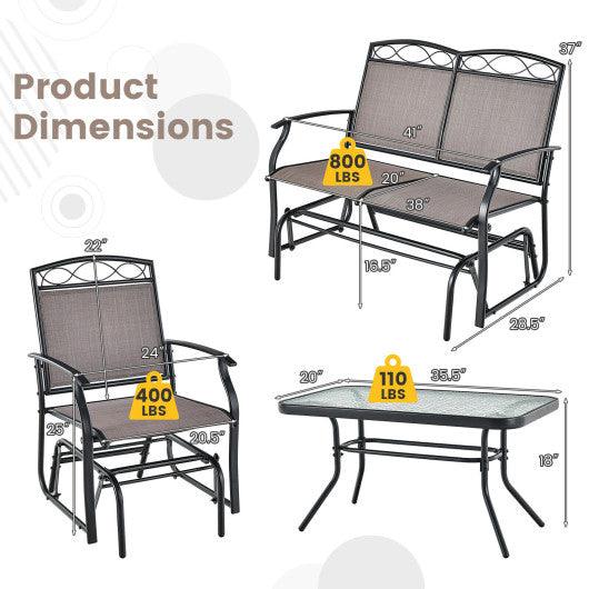 4 Piece Patio Glider Conversation Set with Tempered Glass Table Top-Brown at Set Shop and Smile
