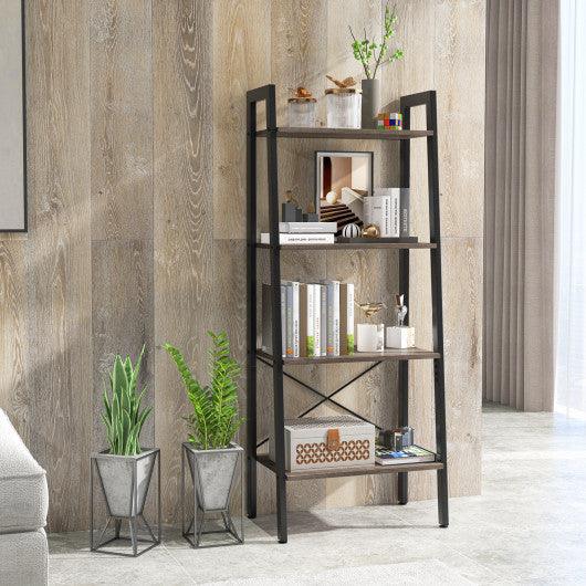 4-Tier Bookshelf with Metal Frame and Adjustable Foot Pads-Oak at Set Shop and Smile