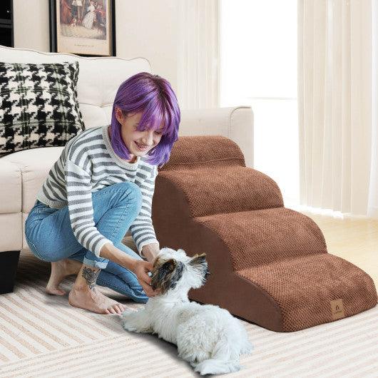 4-Tier Foam Non-Slip Dog Steps with Washable Zippered Cover-Brown at Set Shop and Smile