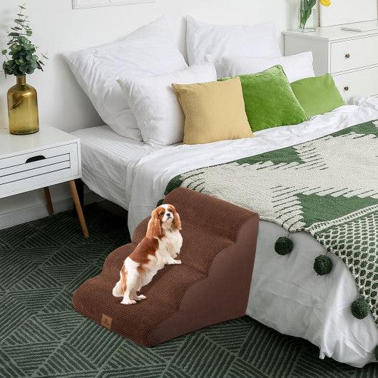 4-Tier Foam Non-Slip Dog Steps with Washable Zippered Cover-Brown at Set Shop and Smile