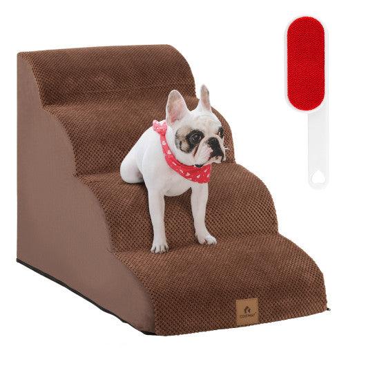 4-Tier Foam Non-Slip Dog Steps with Washable Zippered Cover-Brown at Set Shop and Smile