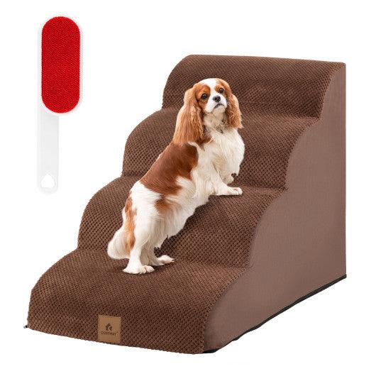 4-Tier Foam Non-Slip Dog Steps with Washable Zippered Cover-Brown at Set Shop and Smile
