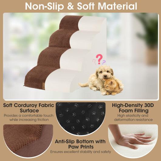4-Tier Foam Non-Slip Dog Steps with Washable Zippered Cover-Brown at Set Shop and Smile