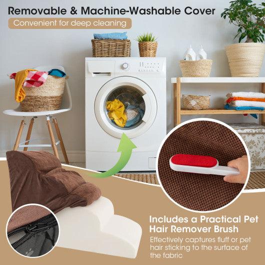 4-Tier Foam Non-Slip Dog Steps with Washable Zippered Cover-Brown at Set Shop and Smile