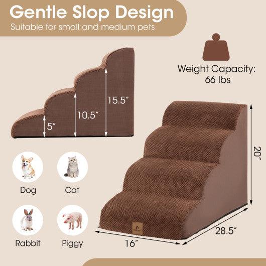 4-Tier Foam Non-Slip Dog Steps with Washable Zippered Cover-Brown at Set Shop and Smile