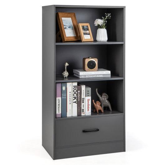 48 Inch Tall 4 Tiers Wood Bookcase with Drawer-Gray at Set Shop and Smile
