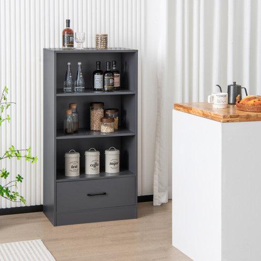 48 Inch Tall 4 Tiers Wood Bookcase with Drawer-Gray at Set Shop and Smile