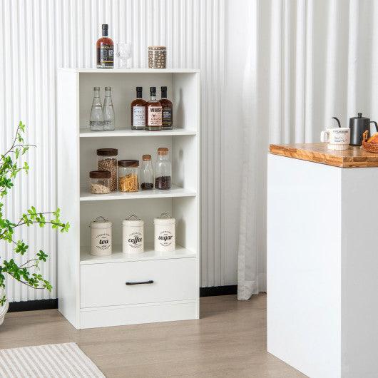 48 Inch Tall 4 Tiers Wood Bookcase with Drawer-White at Set Shop and Smile