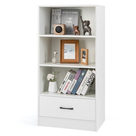 48 Inch Tall 4 Tiers Wood Bookcase with Drawer-White at Set Shop and Smile