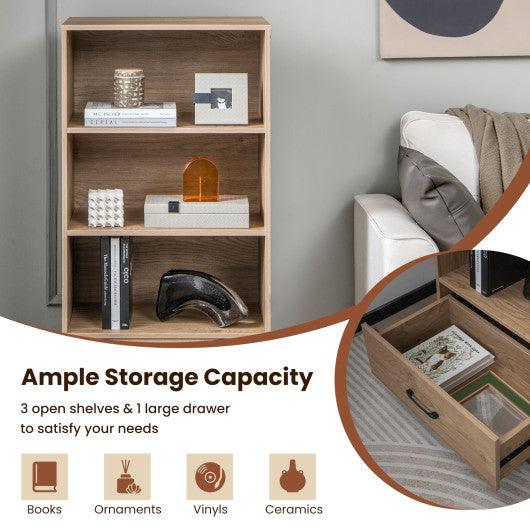 4-Tier Storage Bookcase with Open Shelves Drawer and Anti-toppling Device-Natural at Set Shop and Smile