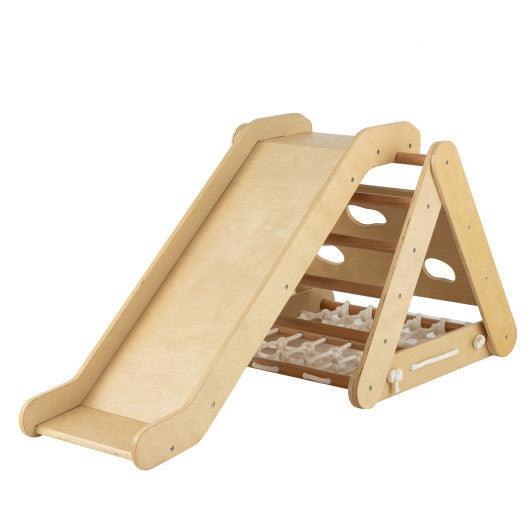 4 in 1 Triangle Climber Toy with Sliding Board and Climbing Net-Natural at Set Shop and Smile
