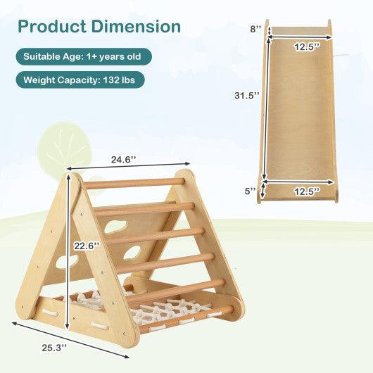 4 in 1 Triangle Climber Toy with Sliding Board and Climbing Net-Natural at Set Shop and Smile
