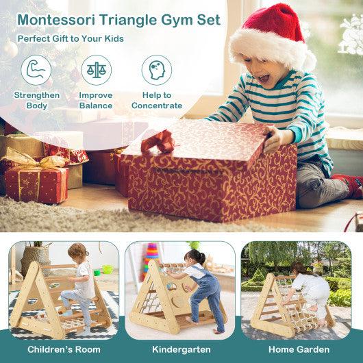 4 in 1 Triangle Climber Toy with Sliding Board and Climbing Net-Natural at Set Shop and Smile
