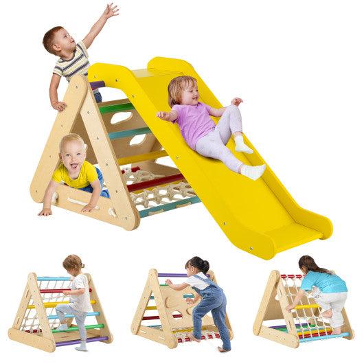 4 in 1 Triangle Climber Toy with Sliding Board and Climbing Net-Multicolor at Set Shop and Smile