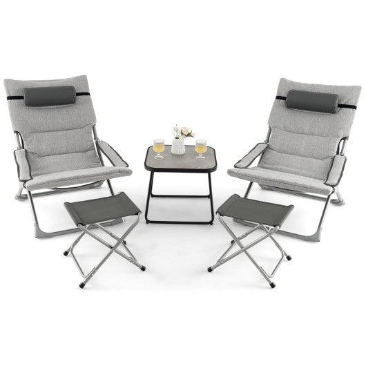 5-Piece Patio Sling Chair Set Folding Lounge Chairs with Footrests and Coffee Table-Gray at Set Shop and Smile