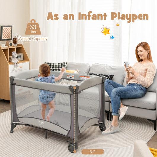 5-in-1 Portable Baby Playard with Cradle and Storage Basket-Gray at Set Shop and Smile