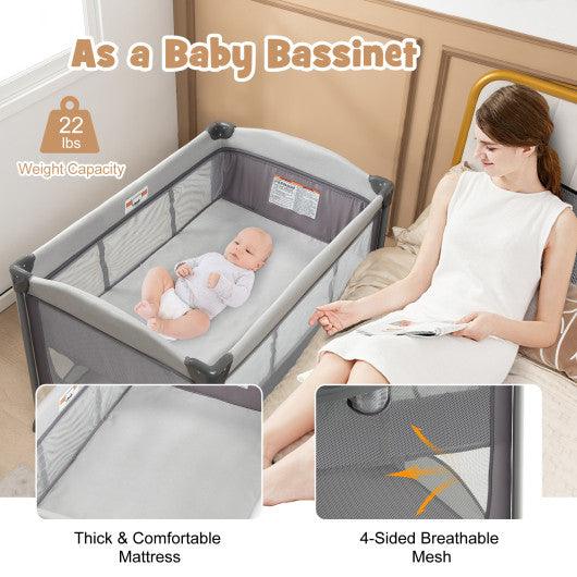 5-in-1 Portable Baby Playard with Cradle and Storage Basket-Gray at Set Shop and Smile