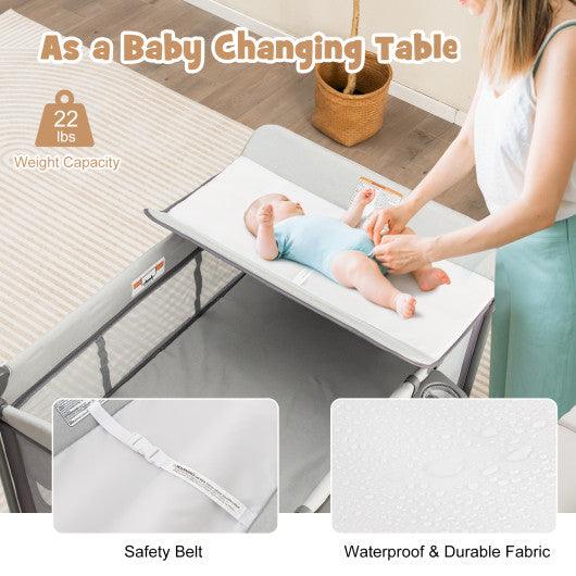 5-in-1 Portable Baby Playard with Cradle and Storage Basket-Gray at Set Shop and Smile