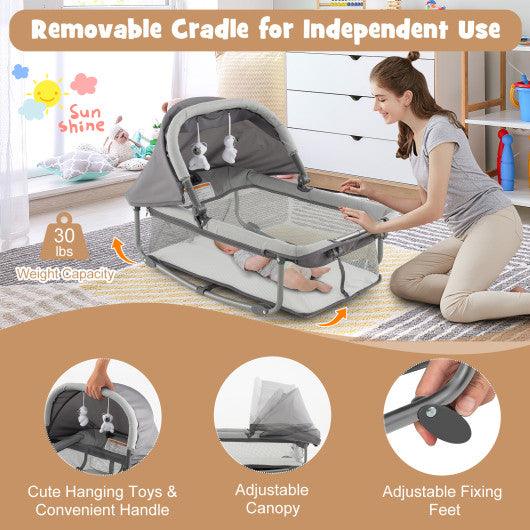 5-in-1 Portable Baby Playard with Cradle and Storage Basket-Gray at Set Shop and Smile