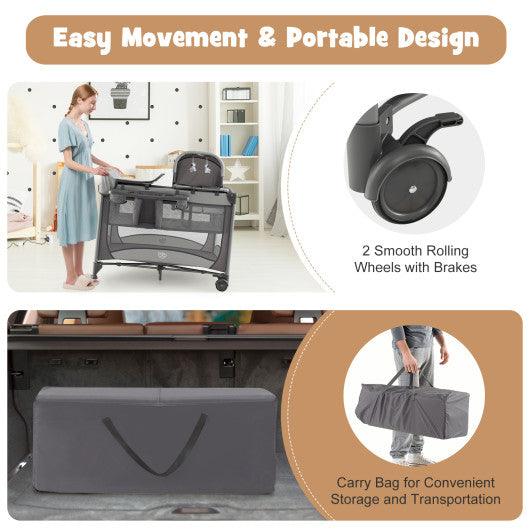 5-in-1 Portable Baby Playard with Cradle and Storage Basket-Gray at Set Shop and Smile