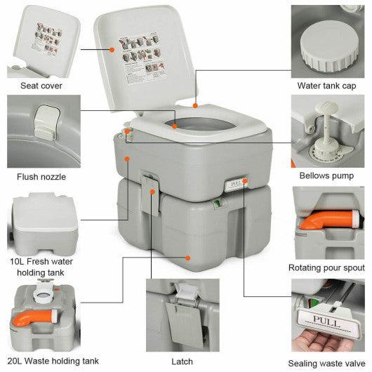 5.3 Gallon Portable Travel Toilet with Piston Pump Flush at Set Shop and Smile