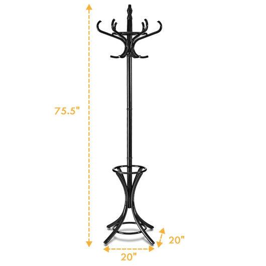 Wood Standing Hat Coat Rack with Umbrella Stand-Black at Set Shop and Smile