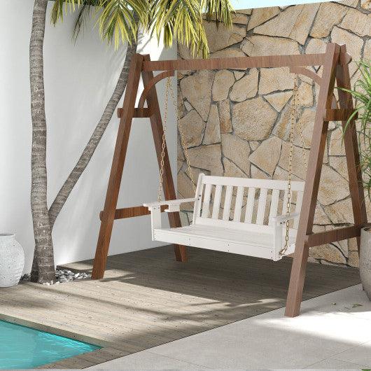 54 Inch HDPE Patio Porch Swing with Cup Holder-White at Set Shop and Smile