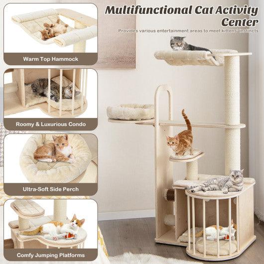 55 Inch Tall Multi-Level Cat Tree with Washable Removable Cushions-Natural at Set Shop and Smile