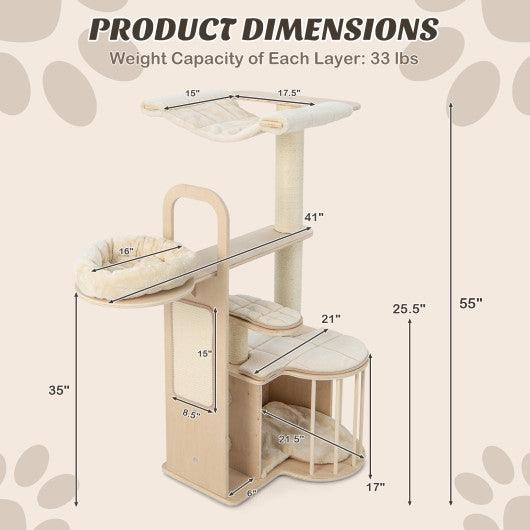 55 Inch Tall Multi-Level Cat Tree with Washable Removable Cushions-Natural at Set Shop and Smile