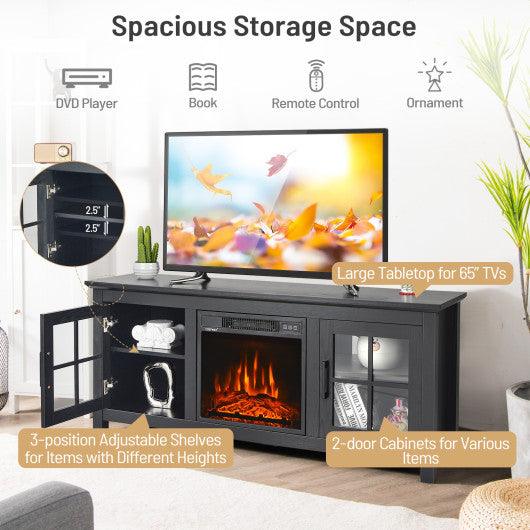 58 Inch Fireplace TV Stand with Remote Control for TVs up to 65 Inch-Black at Set Shop and Smile