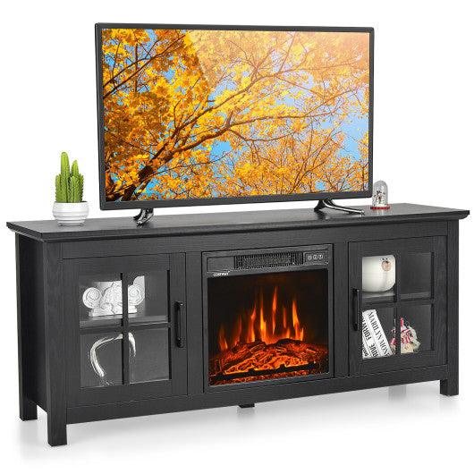 58 Inch Fireplace TV Stand with Remote Control for TVs up to 65 Inch-Black at Set Shop and Smile