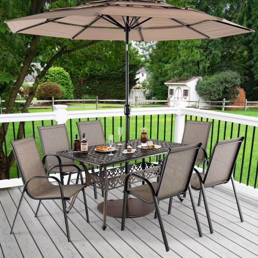 59 Inch Aluminum Patio Dining Table with Umbrella Hole fot 6 Persons-Bronze at Set Shop and Smile