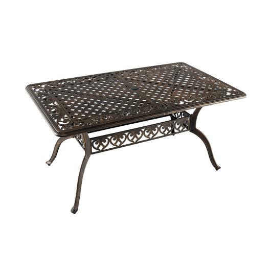 59 Inch Aluminum Patio Dining Table with Umbrella Hole fot 6 Persons-Bronze at Set Shop and Smile