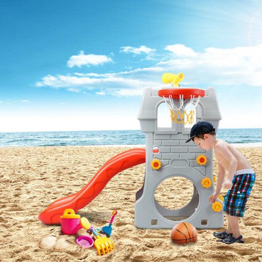 5 in 1 Toddler Climber Slide Playset with Basketball Hoop and Telescope at Set Shop and Smile