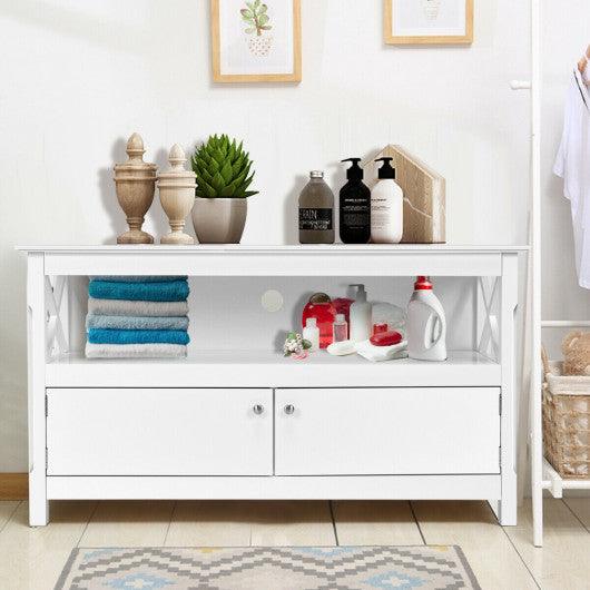 44 Inch Wooden Storage Cabinet TV Stand-White at Set Shop and Smile