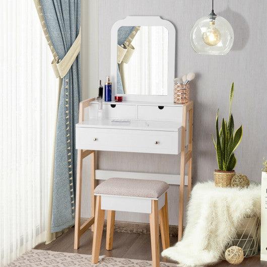 Vanity Table Set with Cushioned Stool and Large Mirror at Set Shop and Smile