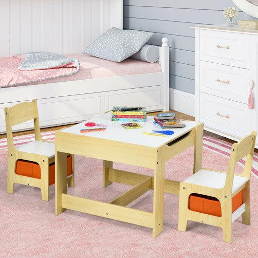Kids Table Chairs Set With Storage Boxes Blackboard Whiteboard Drawing-Natural at Set Shop and Smile