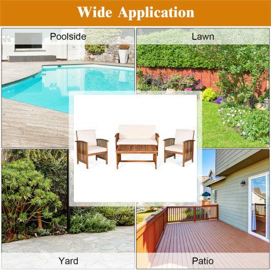 4 Pieces Patio Solid Wood Furniture Set-Beige at Set Shop and Smile