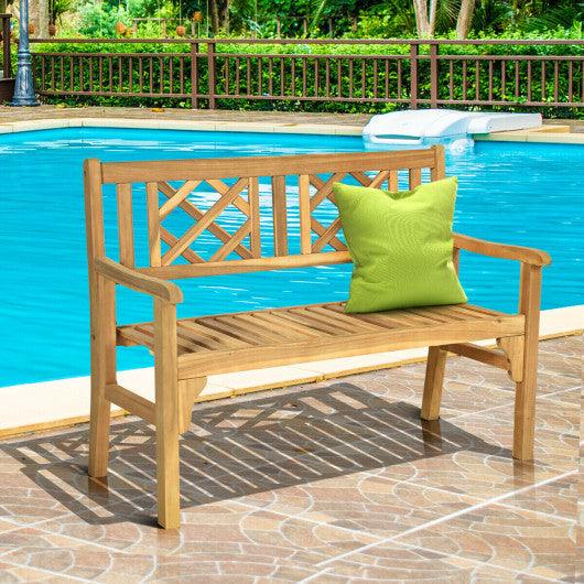 Patio Foldable Bench with Curved Backrest and Armrest at Set Shop and Smile