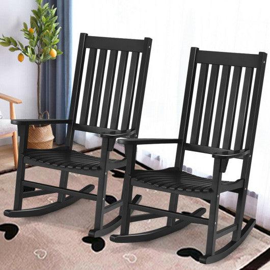 Indoor Outdoor Wooden High Back Rocking Chair-Black at Set Shop and Smile
