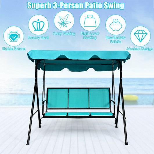 Outdoor Patio 3 Person Porch Swing Bench Chair with Canopy-Blue at Set Shop and Smile