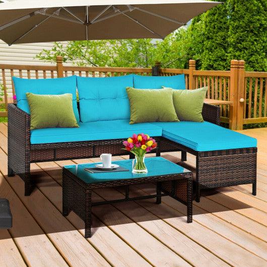 3 Pieces Patio Wicker Rattan Sofa Set-Turquoise at Set Shop and Smile